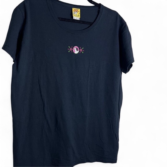 Big Dogs 2XL Black T-Shirt with Floral Embroidery Logo Vintage Tee - Picture 2 of 5